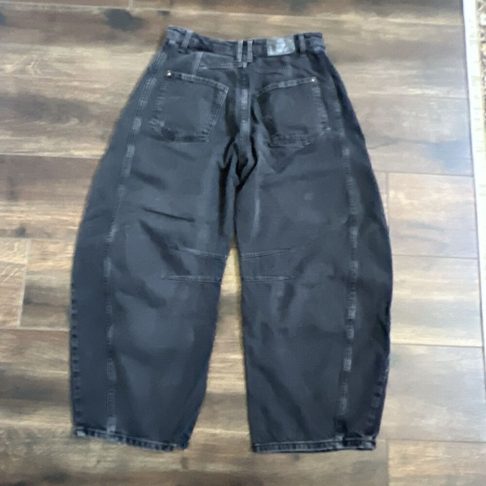 Free People We The Free Good Luck Barrel Jeans Size 28 Soundwave Black Curved